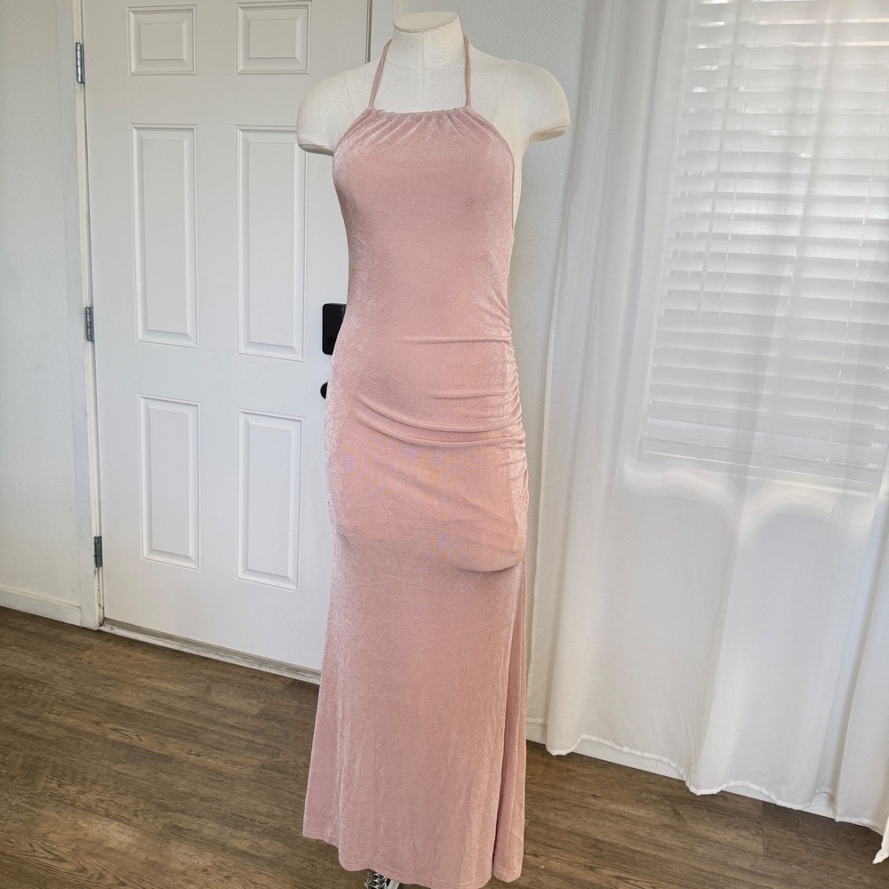 Superdown Pink Halter Maxi Dress Ruched Backless Gown Sz Small Hoco